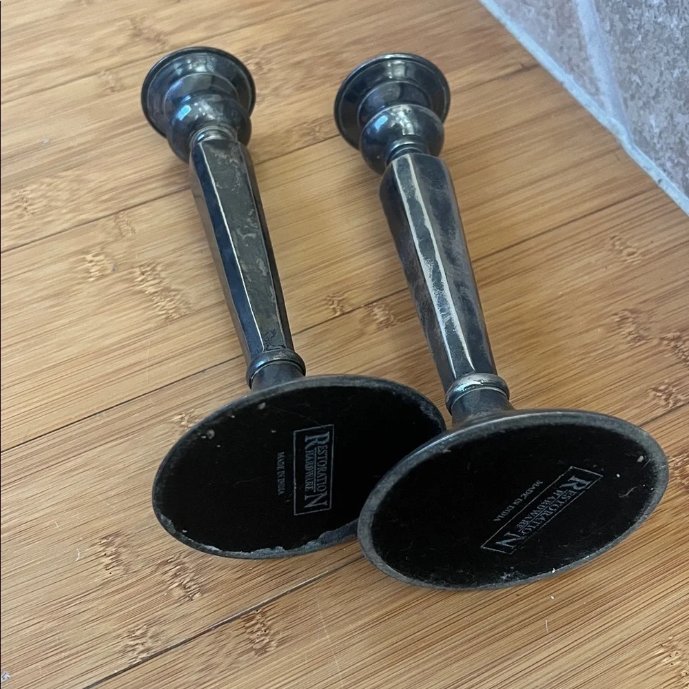 PREOWNED RESTORATION HARDWARE SILVER CANDLE STICK HOLDERS - Picture 3 of 5